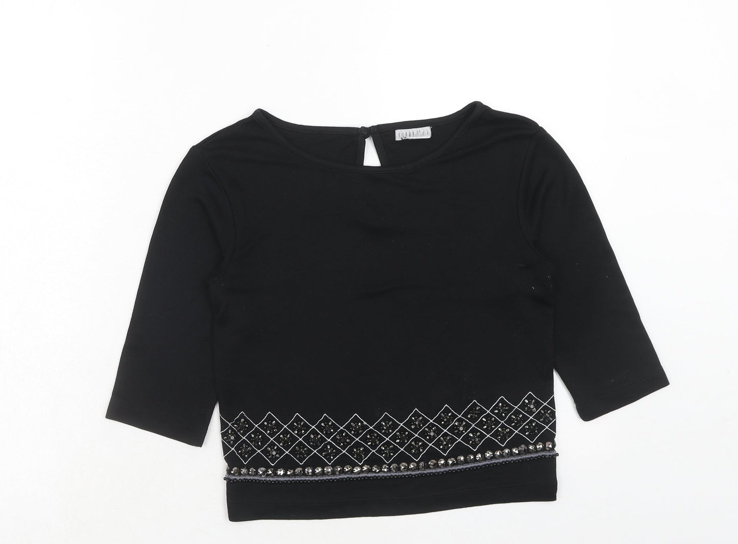 Cooperative Womens Black Geometric Polyester Basic Blouse Size XS Round Neck