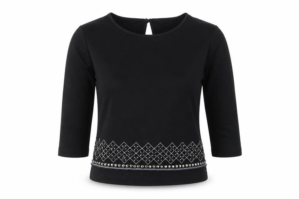 Cooperative Womens Black Geometric Polyester Basic Blouse Size XS Round Neck