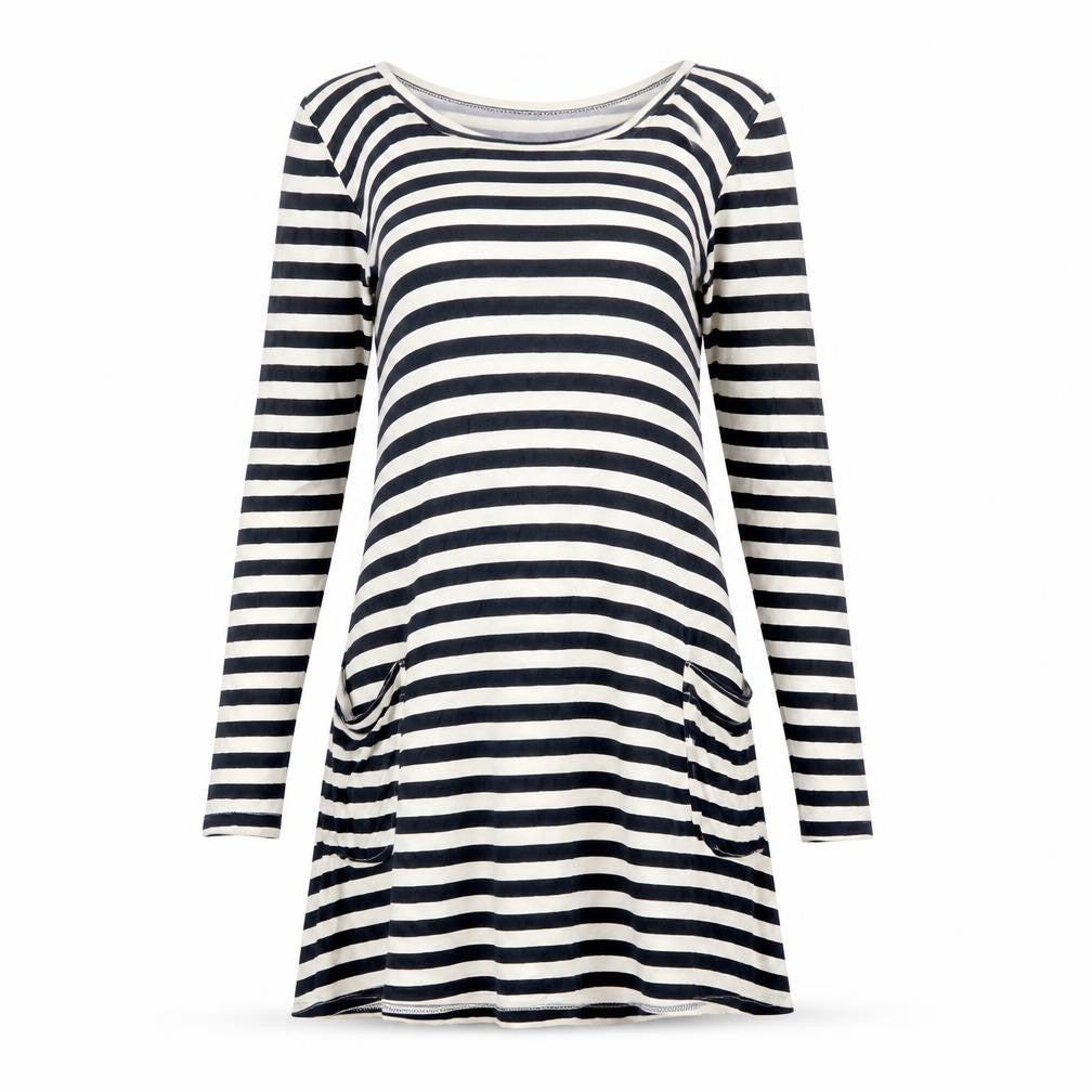 Tresspass Womens Blue Striped Viscose T-Shirt Dress Size S Boat Neck Pullover