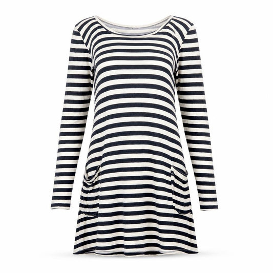 Trespass Womens Blue Striped Viscose T-Shirt Dress Size S Boat Neck Pullover