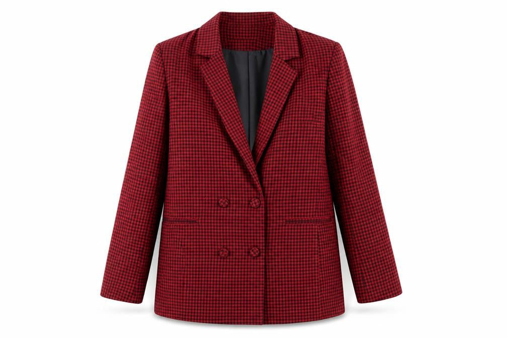 Stradivarius Womens Red Check Polyester Jacket Suit Jacket Size M