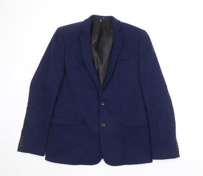 Additional front view of ASOS men’s blue wool jacket suit jacket, size 42, regular
