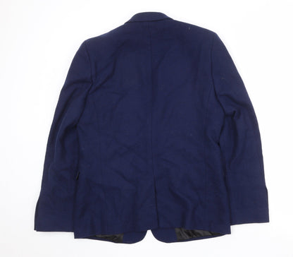 Back view of ASOS men’s blue wool jacket suit jacket, size 42, regular