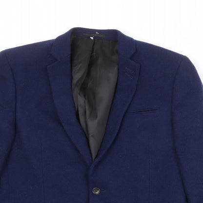Close-up detail of ASOS men’s blue wool jacket suit jacket, size 42, regular
