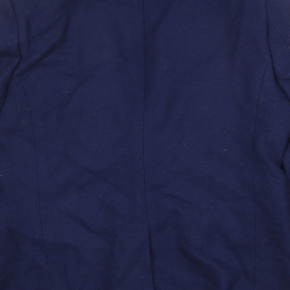 Brand and care label for ASOS men’s blue wool jacket suit jacket, size 42, regular