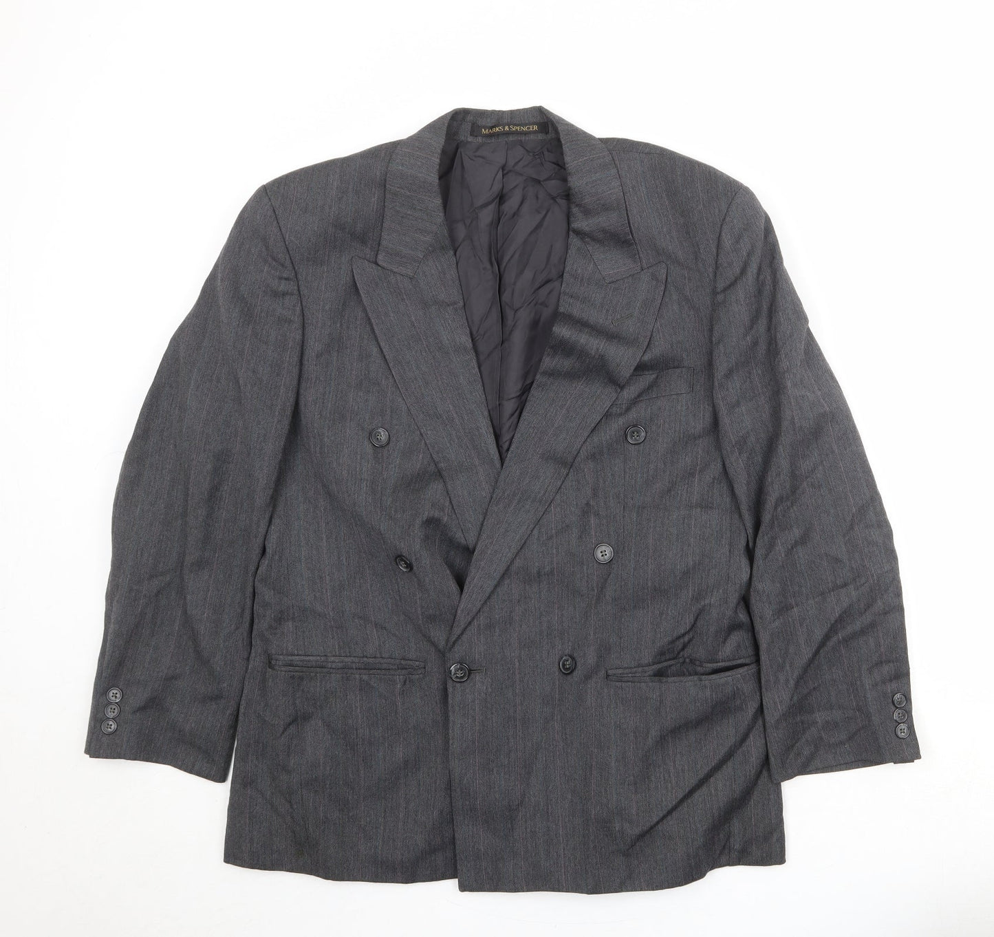 Marks and Spencer Mens Grey Striped Polyester Jacket Suit Jacket Size 38 Regular