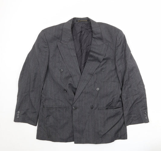 Marks and Spencer Mens Grey Striped Polyester Jacket Suit Jacket Size 38 Regular
