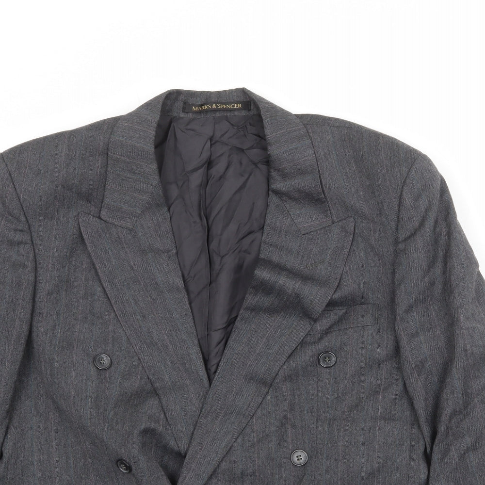 Marks and Spencer Mens Grey Striped Polyester Jacket Suit Jacket Size 38 Regular