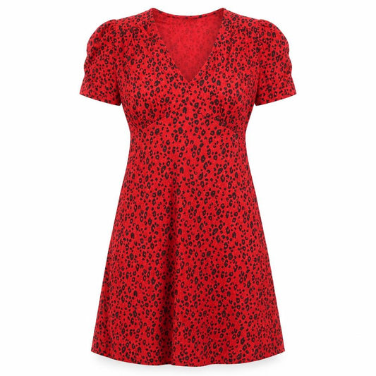 Next Womens Red Animal Print Viscose A-Line Size 8 V-Neck Pullover - Leopard Pattern