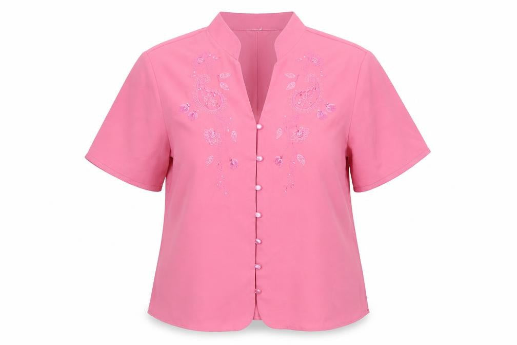 Marks & Spencer Womens Pink Polyester Basic Button-Up Size 14 V-Neck