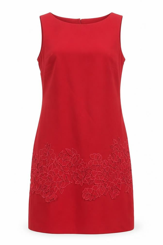 Coast Womens Red Polyester Shift Size 8 Boat Neck Button - Floral Detail