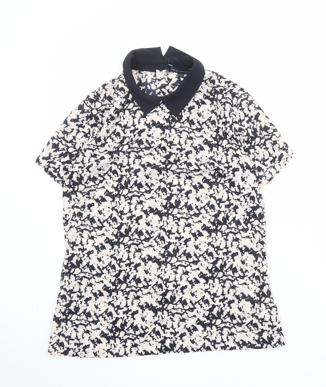 French Connection Womens White Geometric Polyester Basic T-Shirt Size 8 Collared