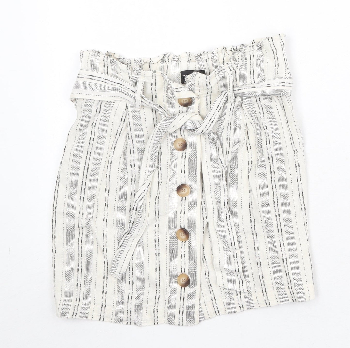 Topshop Womens Beige Geometric Linen A-Line Skirt Size 6 Button