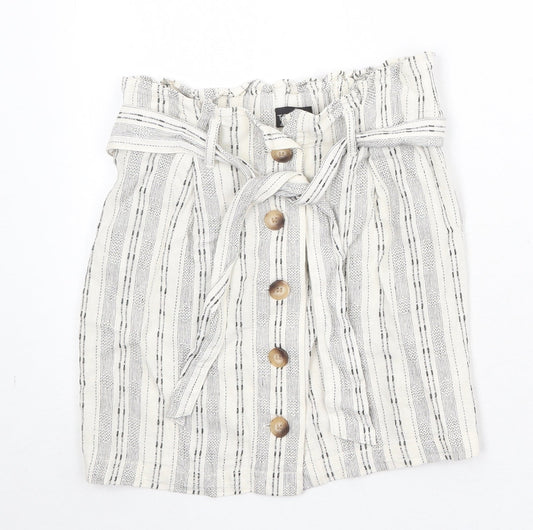 Topshop Womens Beige Geometric Linen A-Line Skirt Size 6 Button