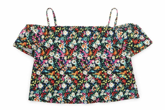 M&Co Girls Multicoloured Floral Polyester Basic Blouse Size 12 Years Off the Shoulder Pullover - Cold Shoulder