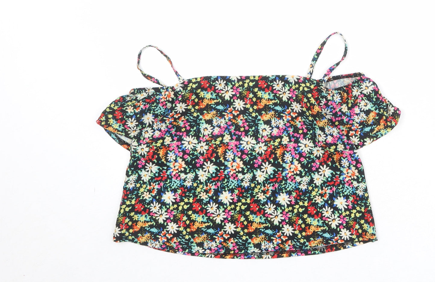 M&Co Girls Multicoloured Floral Polyester Basic Blouse Size 12 Years Off the Shoulder Pullover - Cold Shoulder