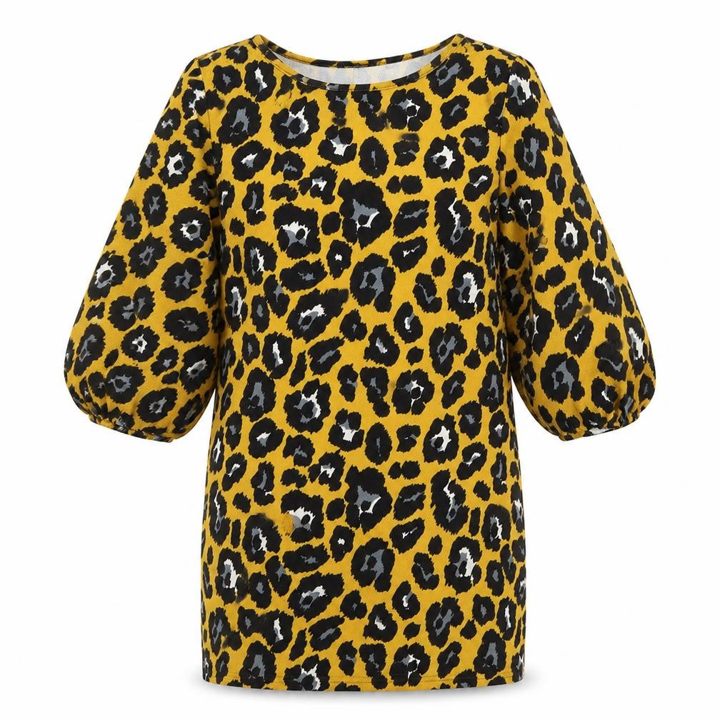 Boohoo Womens Yellow Animal Print Polyester Sheath Size 12 Boat Neck Pullover - Leopard Print