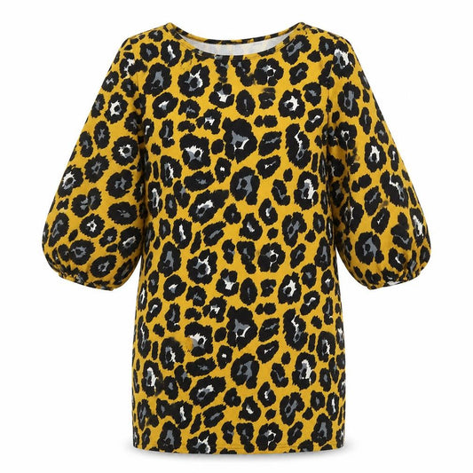 Boohoo Womens Yellow Animal Print Polyester Sheath Size 12 Boat Neck Pullover - Leopard Print