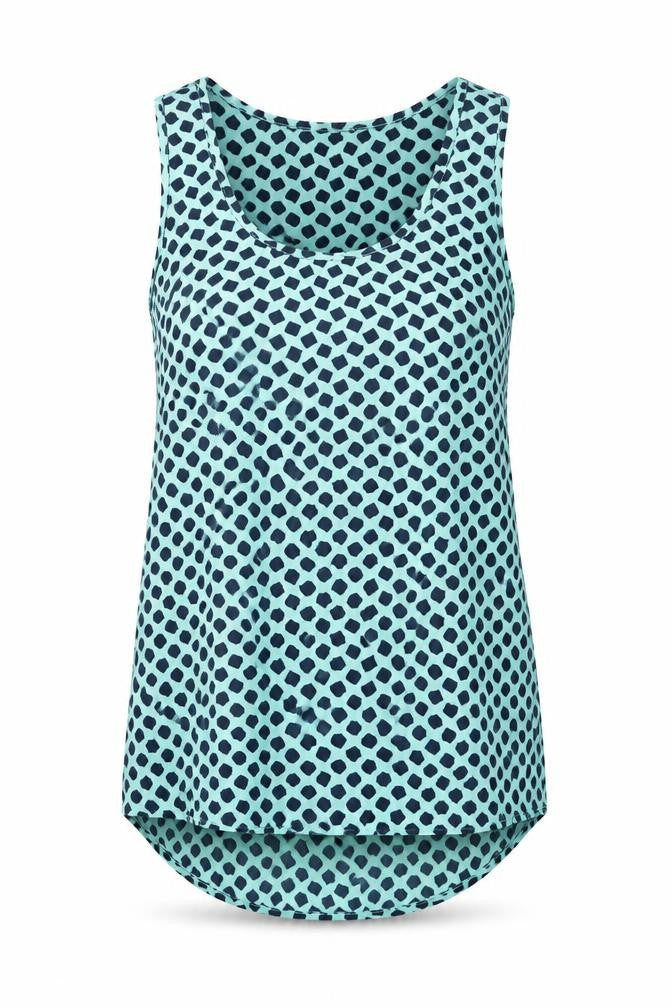 Pleonie Womens Blue Geometric Polyester Basic Tank Size XS Scoop Neck