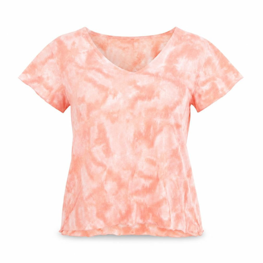 Saloos Womens Pink Geometric Polyester Basic T-Shirt Size M V-Neck - Size M/L