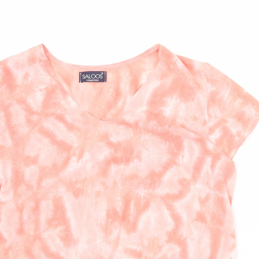 Saloos Womens Pink Geometric Polyester Basic T-Shirt Size M V-Neck - Size M/L