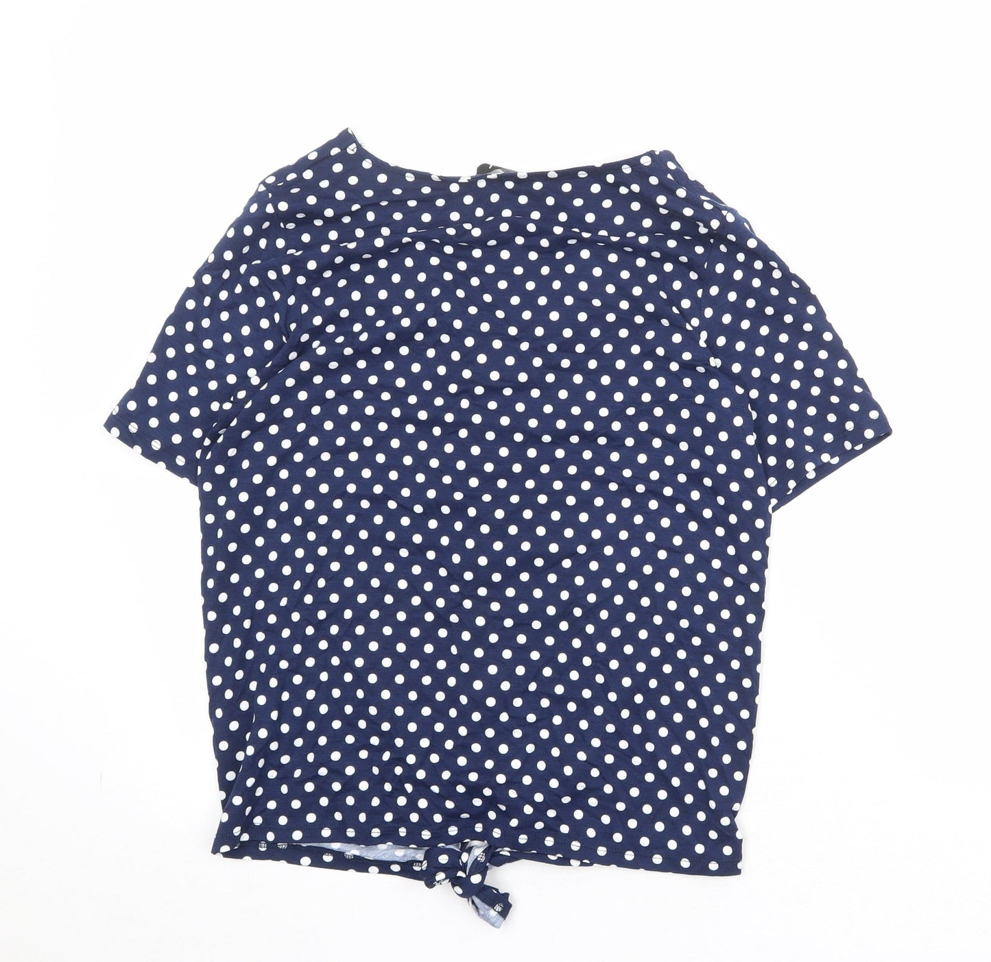 M&Co Womens Blue Polka Dot Viscose Basic Button-Up Size L V-Neck - Knot Front