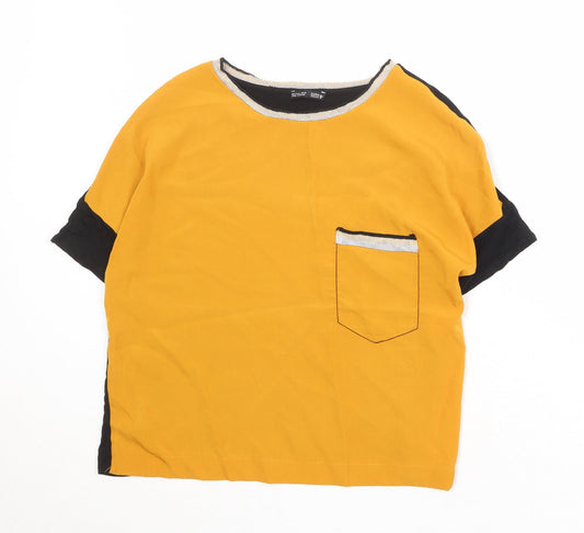 Zara Womens Orange Colourblock Polyester Basic T-Shirt Size S Round Neck