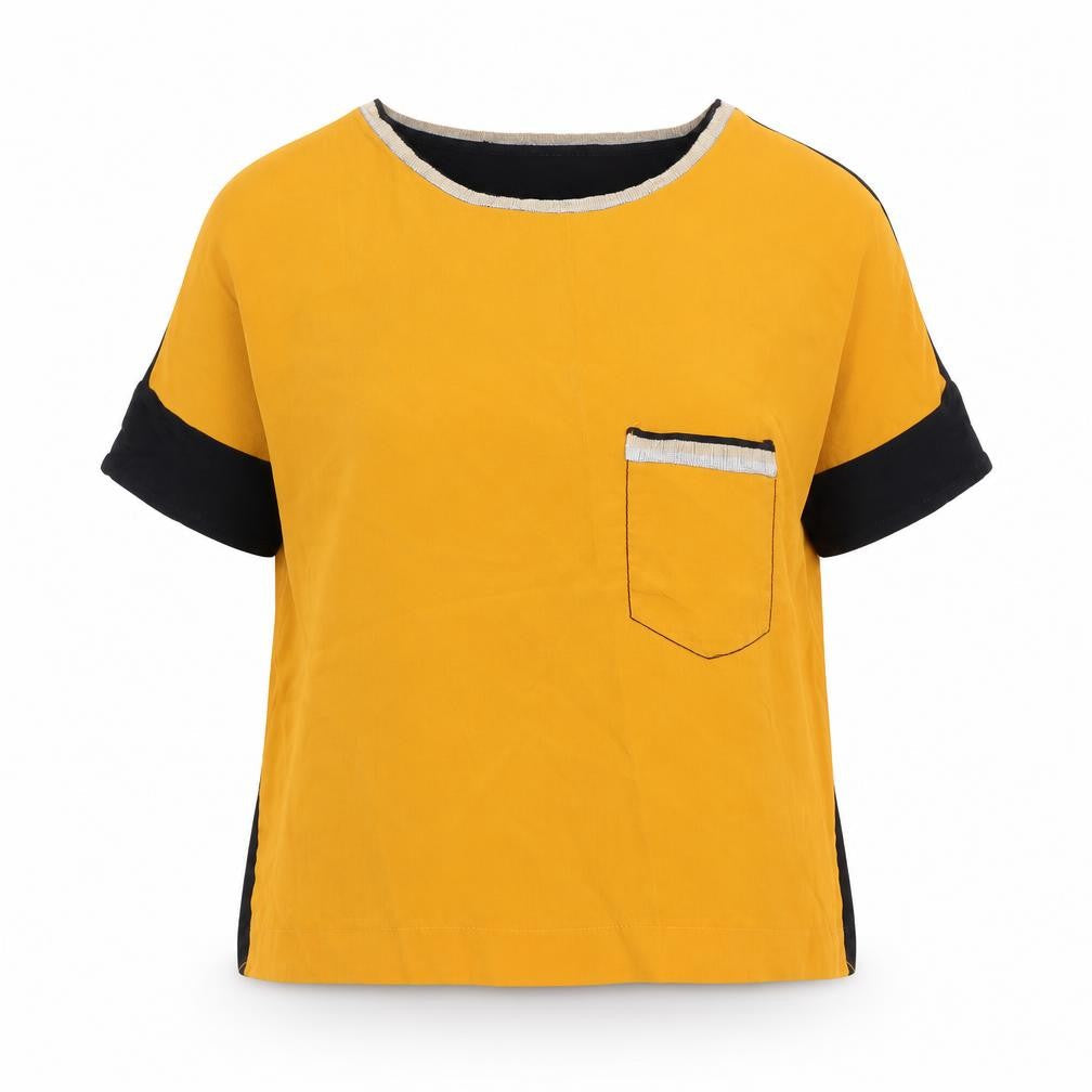 Zara Womens Orange Colourblock Polyester Basic T-Shirt Size S Round Neck