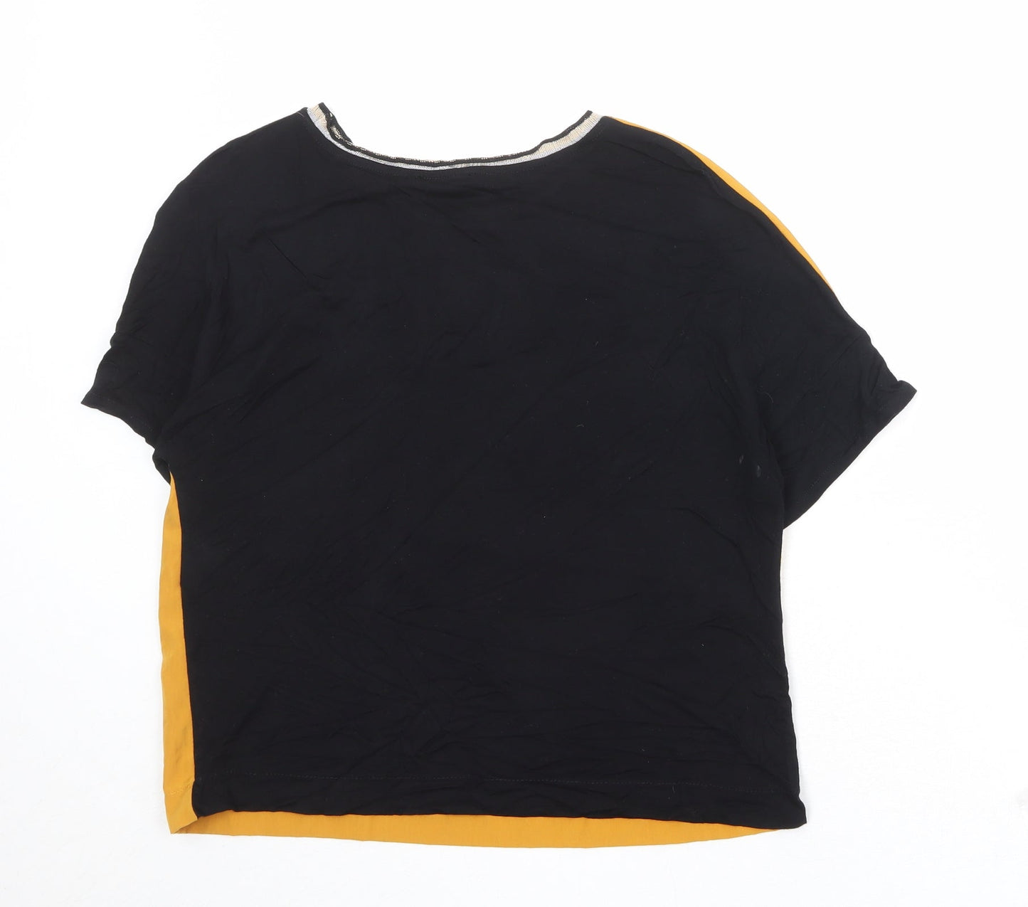 Zara Womens Orange Colourblock Polyester Basic T-Shirt Size S Round Neck