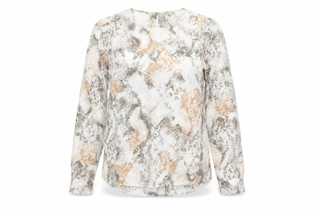 New Look Womens Beige Animal Print Polyester Basic Blouse Size 10 Square Neck - Snakeskin Pattern