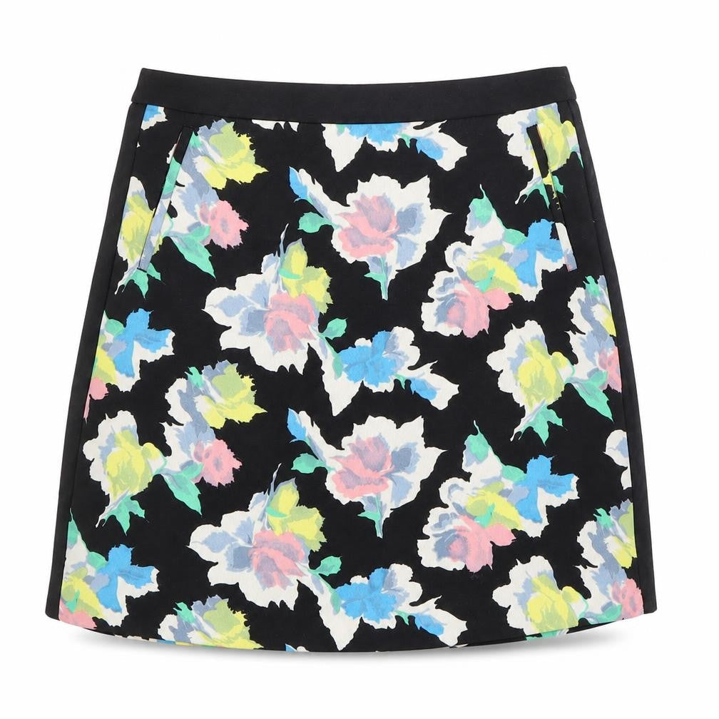 Oasis Womens Black Floral Polyester A-Line Skirt Size 10 Zip