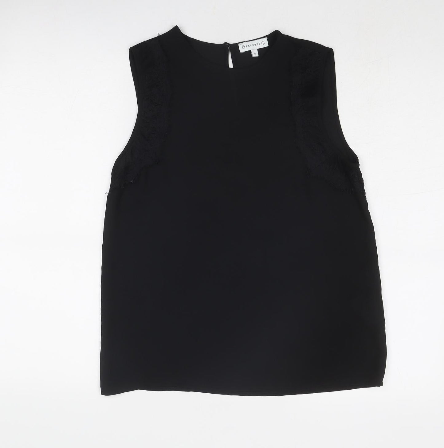 Warehouse Womens Black Polyester Basic Tank Size 10 Round Neck