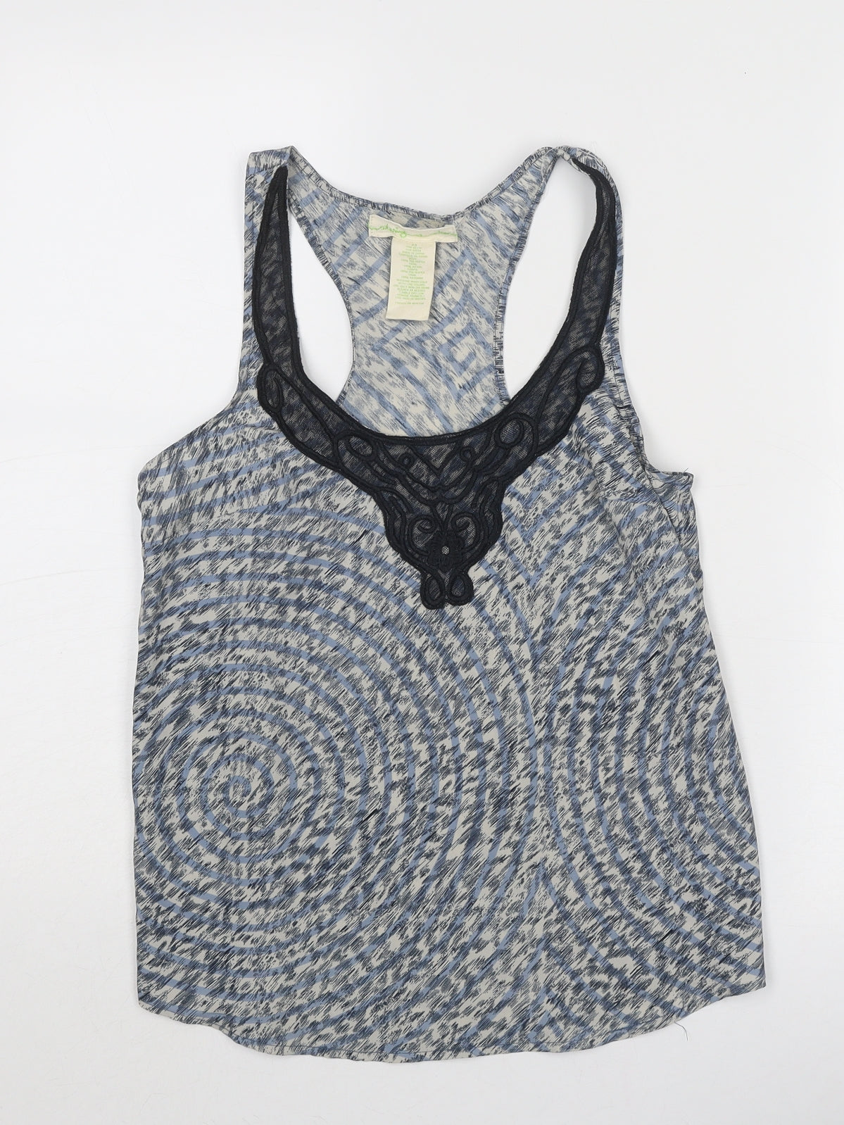 Staring at Stars Womens Blue Geometric Viscose Basic Tank Size XS Round Neck - Lace Detail
