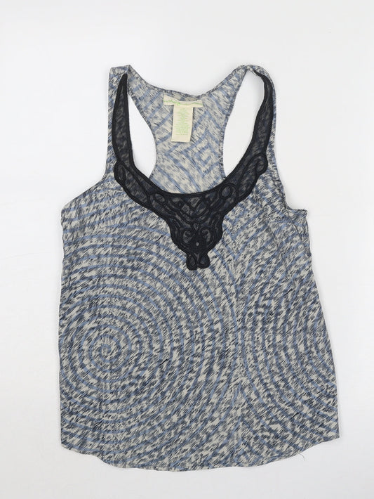 Staring at Stars Womens Blue Geometric Viscose Basic Tank Size XS Round Neck - Lace Detail