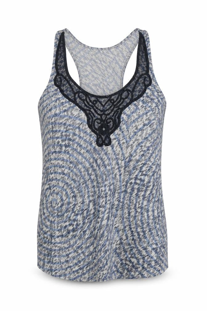 Staring at Stars Womens Blue Geometric Viscose Basic Tank Size XS Round Neck - Lace Detail