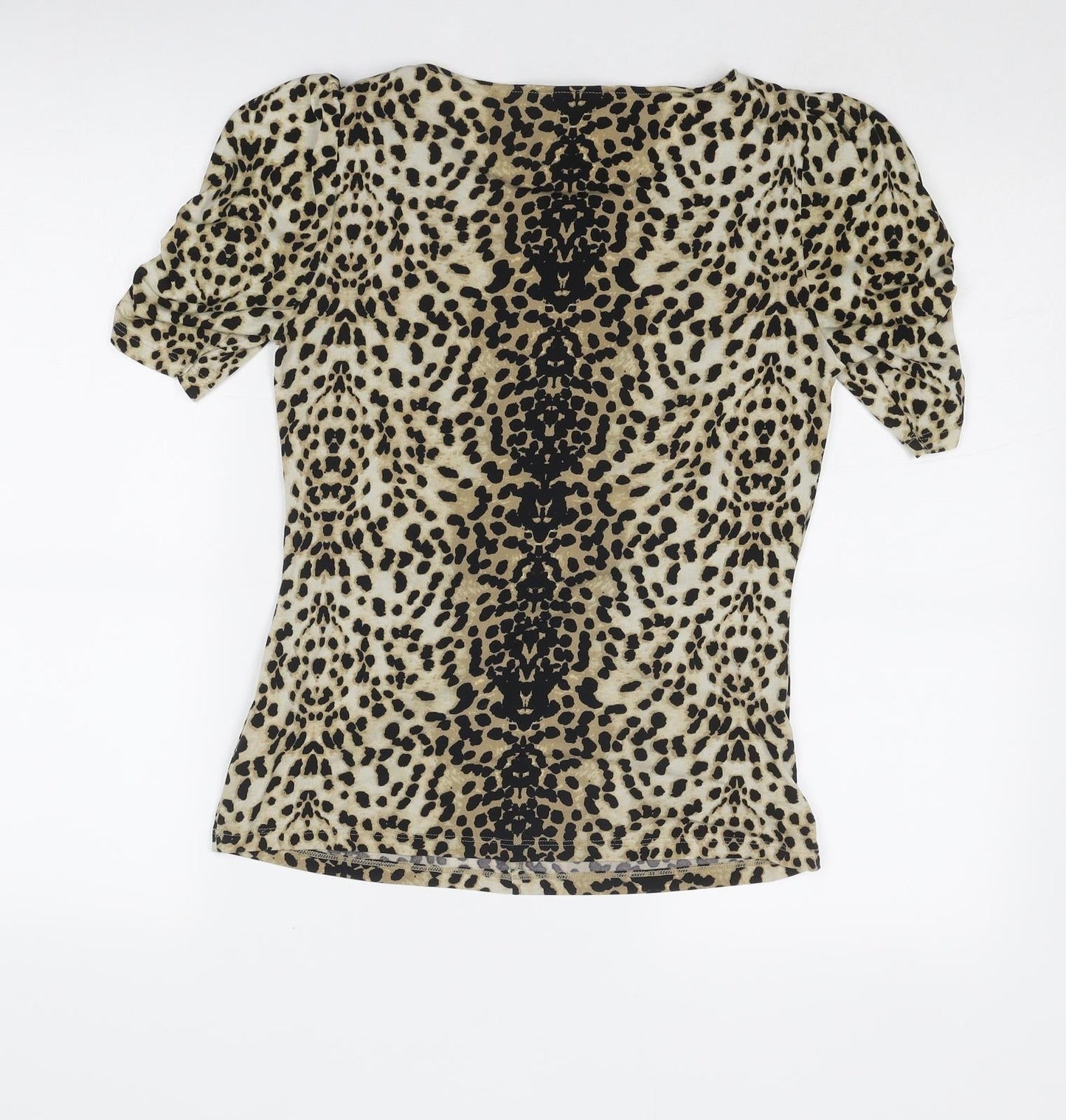 Marks and Spencer Womens Brown Geometric Polyester Basic Blouse Size 8 Round Neck