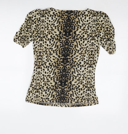 Marks & Spencer Womens Brown Geometric Polyester Basic Blouse Size 8 Round Neck