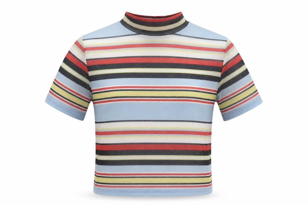 Urban Outfitters Womens Multicoloured Striped Polyester Basic T-Shirt Size XS Mock Neck