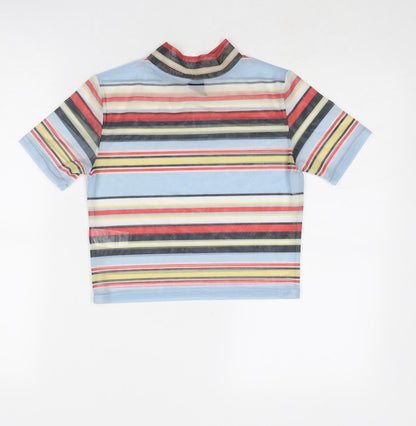 Urban Outfitters Womens Multicoloured Striped Polyester Basic T-Shirt Size XS Mock Neck