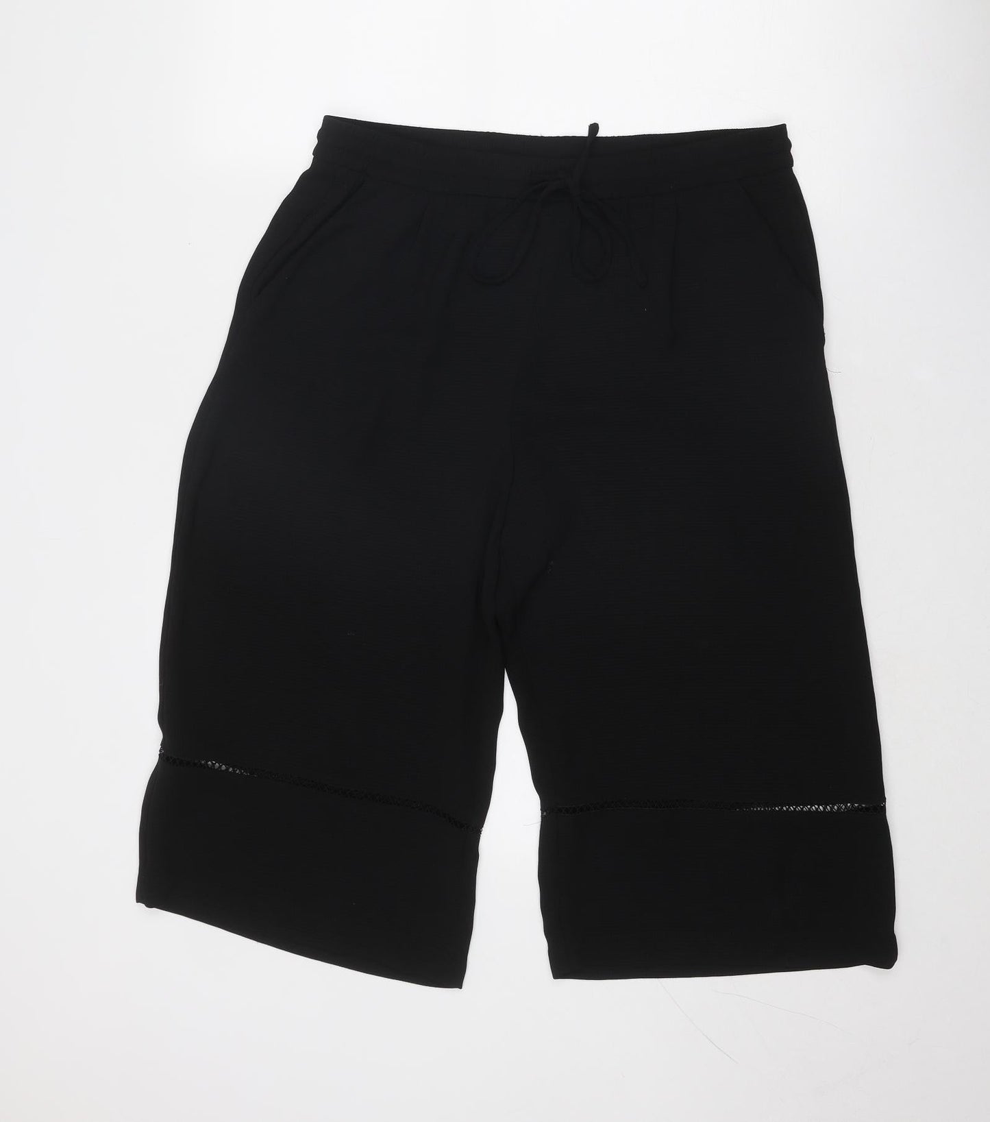 Zara Womens Black Polyacrylate Fibre Cropped Trousers Size L Regular Drawstring
