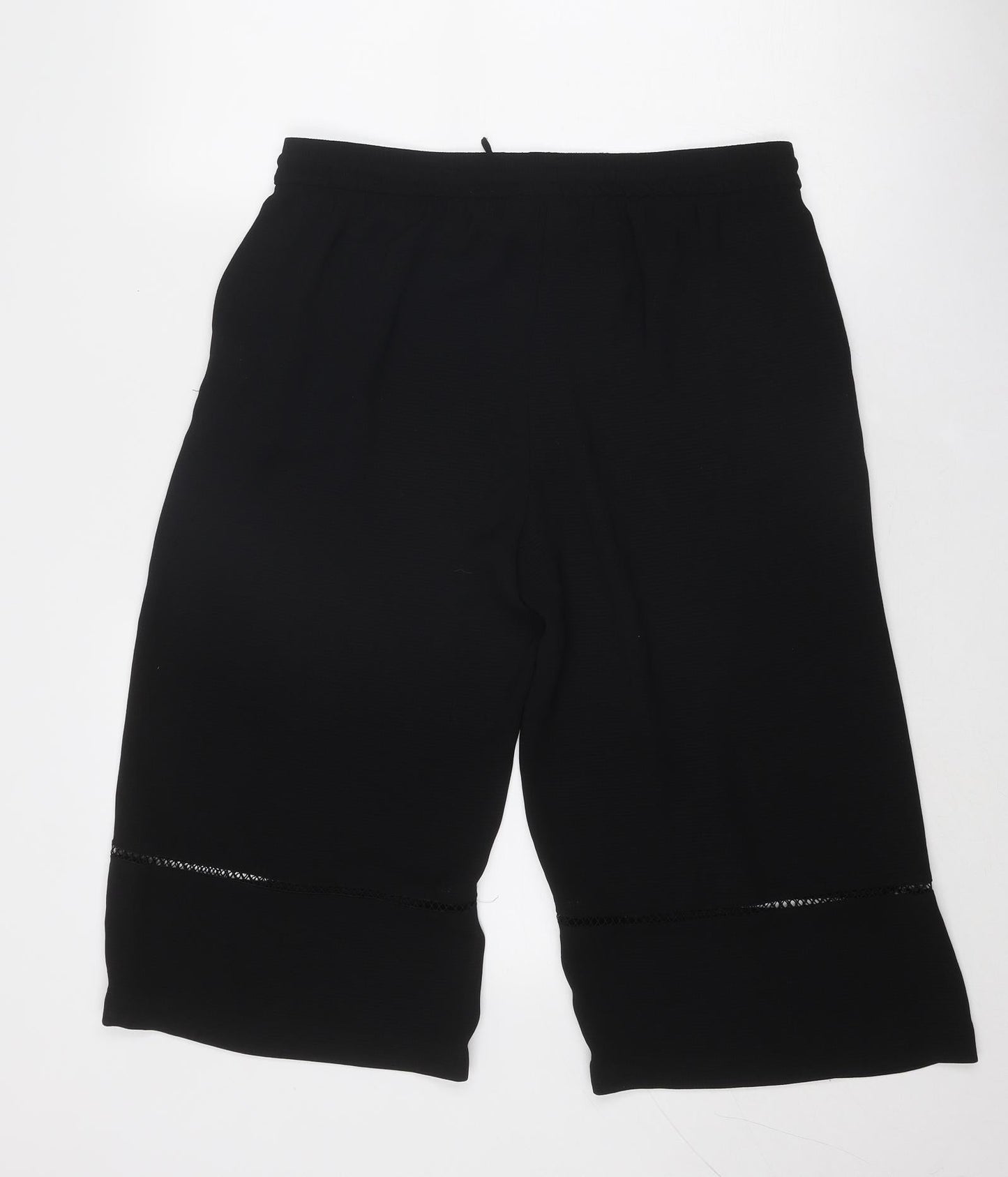 Zara Womens Black Polyacrylate Fibre Cropped Trousers Size L Regular Drawstring