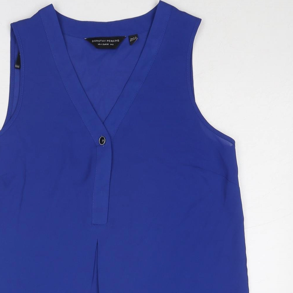 Dorothy Perkins Womens Blue Polyester Basic Tank Size 8 V-Neck