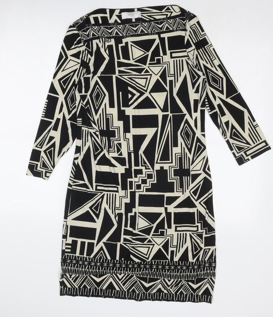 Wallis Womens Black Geometric Polyester A-Line Size S Round Neck Pullover