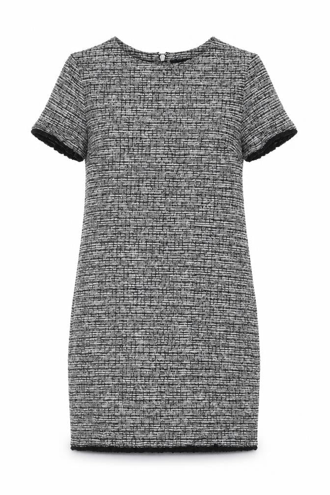 New Look Womens Grey Geometric Cotton Shift Size 8 Round Neck Zip