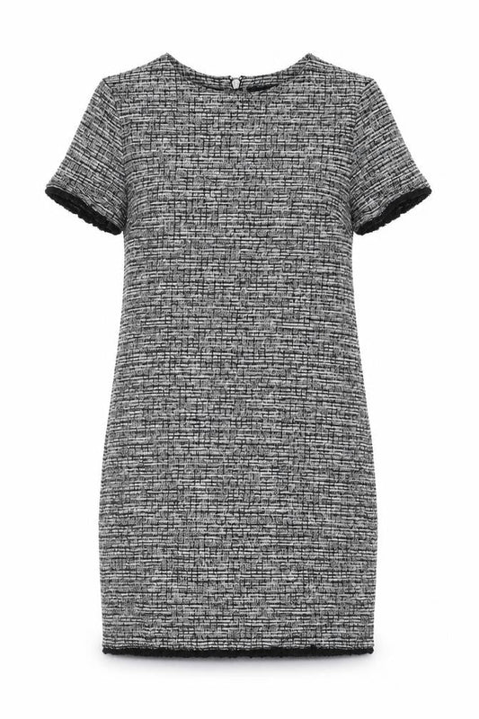 New Look Womens Grey Geometric Cotton Shift Size 8 Round Neck Zip
