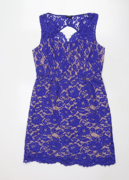 Oasis Womens Blue Polyamide Shift Size 14 V-Neck Zip