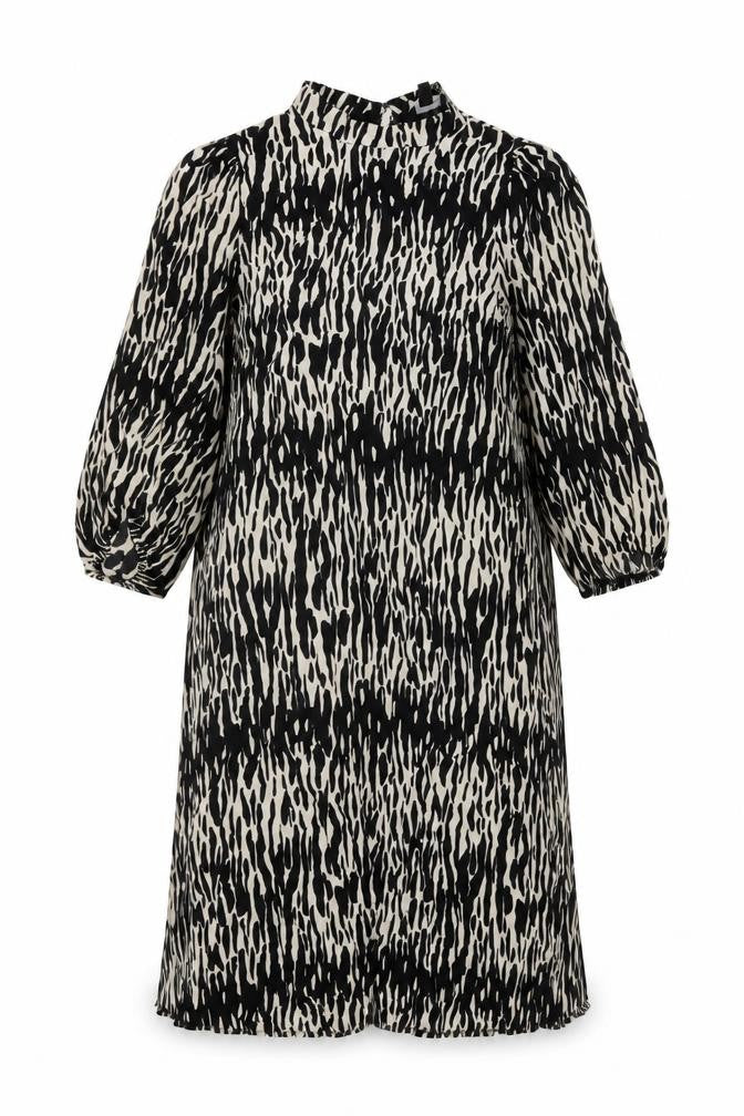 New Look Womens Black Geometric Viscose A-Line Size 12 Mock Neck Button