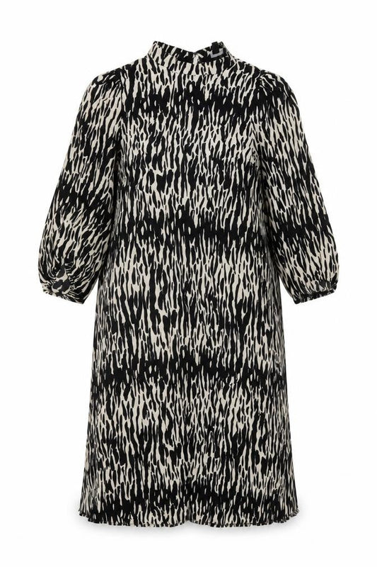 New Look Womens Black Geometric Viscose A-Line Size 12 Mock Neck Button