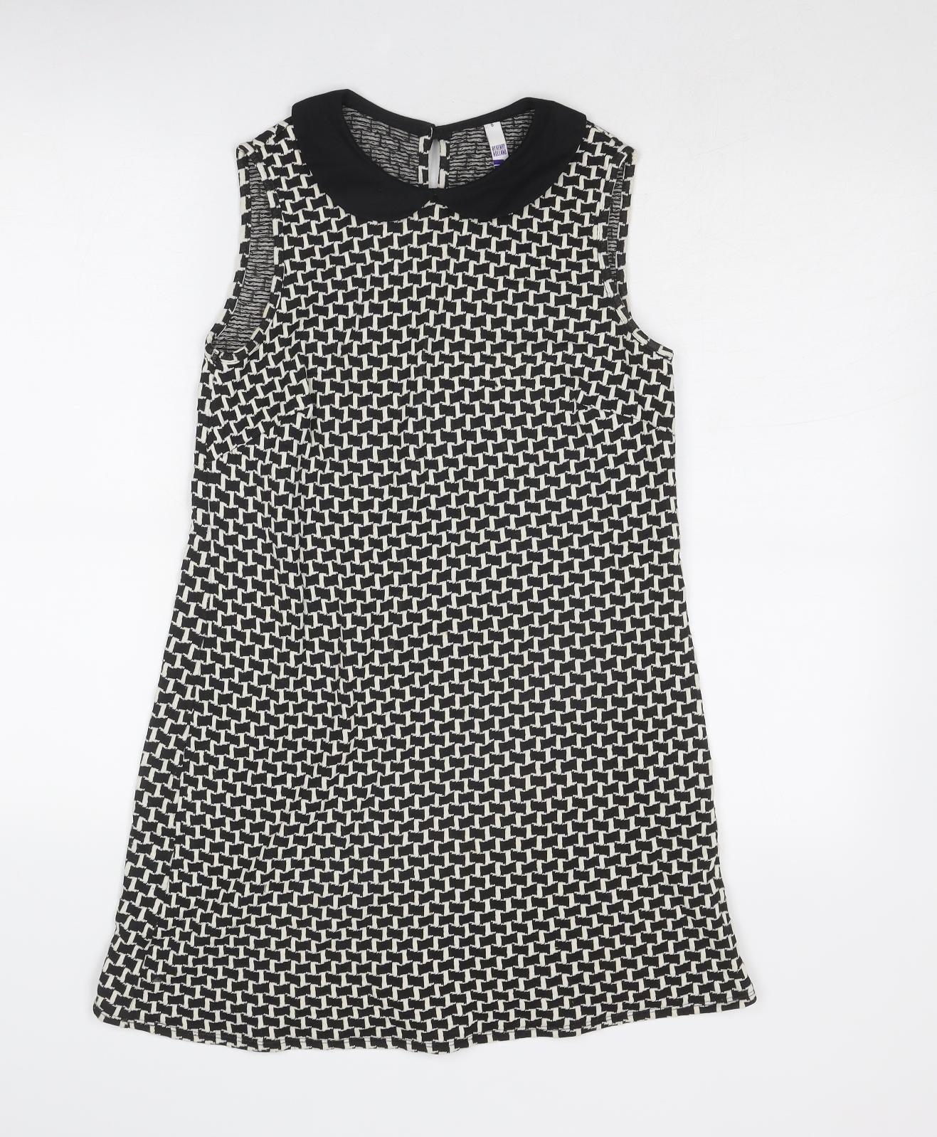 Henry Holland Womens Black Geometric Cotton Shift Size 6 Collared Button