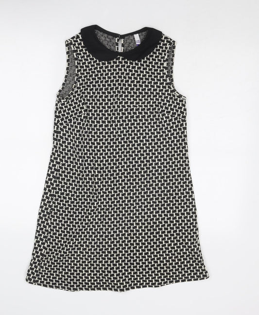 Henry Holland Womens Black Geometric Cotton Shift Size 6 Collared Button